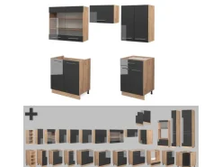 Vicco Fame-Line Küchenzeile Anthrazit Hochglanz/Goldkraft Eiche 200 cm AP Eiche ohne E-Geräte