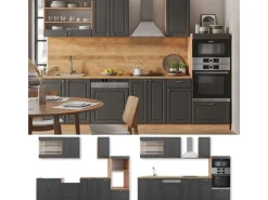 Vicco Fame-Line Küchenzeile Anthrazit Landhaus/Goldkraft Eiche 300 cm mit HochschrankAP Anthrazit ohne E-Geräte
