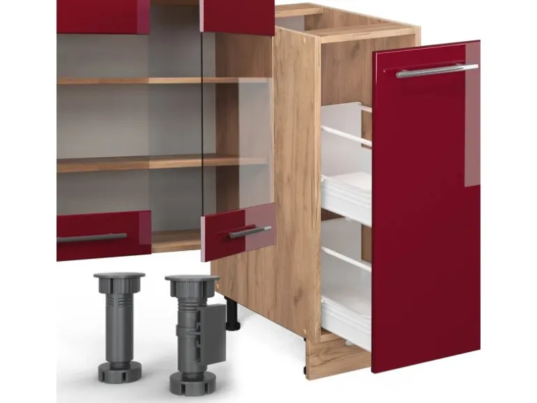 Vicco Fame-Line Küchenzeile Bordeaux Hochglanz/Goldkraft Eiche 280 cm AP Anthrazit ohne E-Geräte