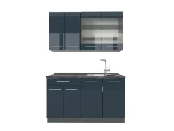 Vicco Fame-Line Küchenzeile Dunkelblau Hochglanz/Anthrazit 140 cm ohne Arbeitsplatte ohne E-Geräte