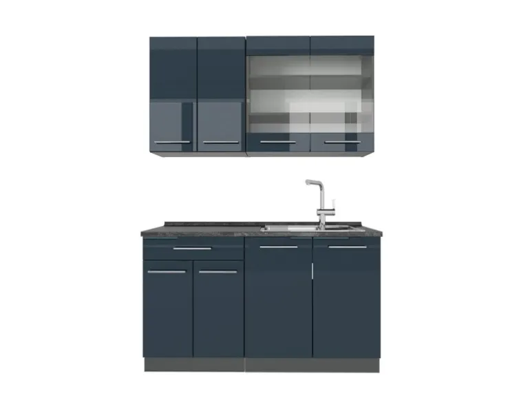Vicco Fame-Line Küchenzeile Dunkelblau Hochglanz/Anthrazit 140 cm ohne Arbeitsplatte ohne E-Geräte