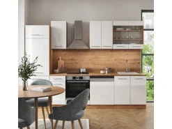 Vicco Fame-Line Küchenzeile Weiß Hochglanz/Goldkraft Eiche 300 cm ohne Arbeitsplatte ohne E-Geräte