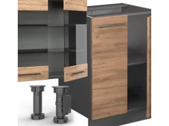 Vicco Fame-Line Küchenzeile Goldkraft Eiche/Anthrazit 300 cm mit Hochschrankohne Arbeitsplatte ohne E-Geräte