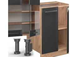 Vicco Fame-Line Küchenzeile Anthrazit Hochglanz/Goldkraft Eiche 300 cm mit Hochschrankohne Arbeitsplatte ohne E-Geräte