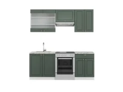 Vicco Fame-Line Küchenzeile Grün-Gold Landhaus/Weiß 200 cm AP Marmor ohne E-Geräte
