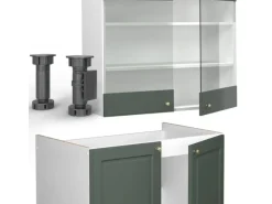 Vicco Fame-Line Küchenzeile Grün-Gold Landhaus/Weiß 200 cm AP Marmor ohne E-Geräte