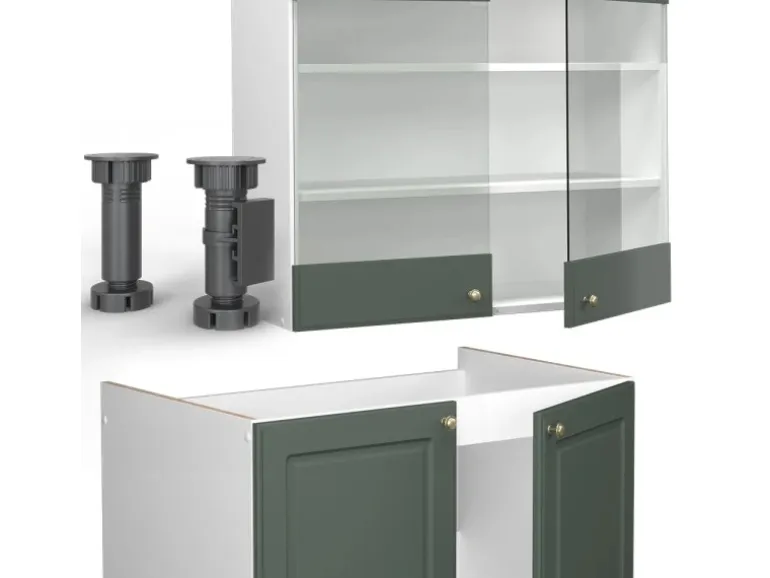 Vicco Fame-Line Küchenzeile Grün-Gold Landhaus/Weiß 200 cm AP Marmor ohne E-Geräte