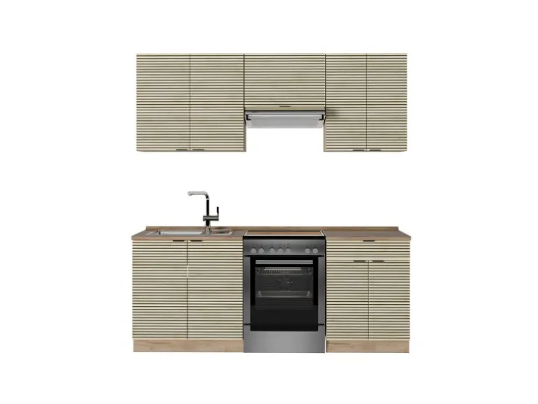 Vicco Fame-Line Küchenzeile Eiche Paneel/Goldkraft Eiche 200 cm AP Eiche ohne E-Geräte