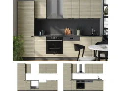 Vicco Fame-Line Küchenzeile Eiche Paneel/Anthrazit 300 cm AP Anthrazit ohne E-Geräte
