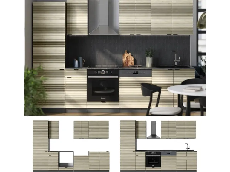 Vicco Fame-Line Küchenzeile Eiche Paneel/Anthrazit 300 cm AP Anthrazit ohne E-Geräte