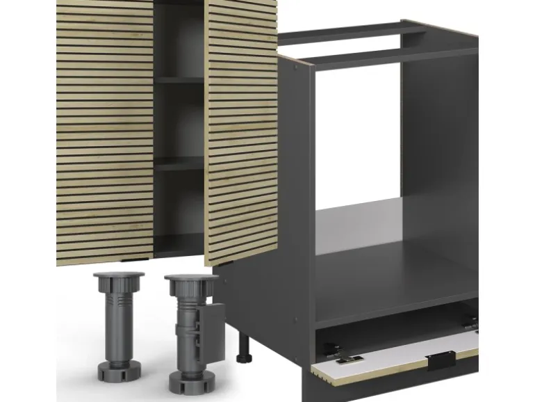 Vicco Fame-Line Küchenzeile Eiche Paneel/Anthrazit 300 cm AP Anthrazit ohne E-Geräte