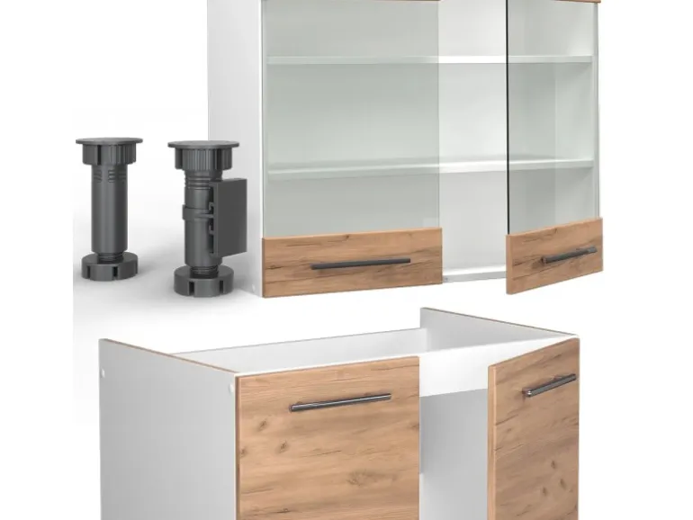 Vicco Fame-Line Küchenzeile Goldkraft Eiche/Weiß 200 cm ohne Arbeitsplatte ohne E-Geräte