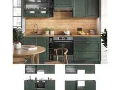 Vicco Fame-Line Küchenzeile Grün-Gold Landhaus/Anthrazit 235 cm AP Anthrazit ohne E-Geräte