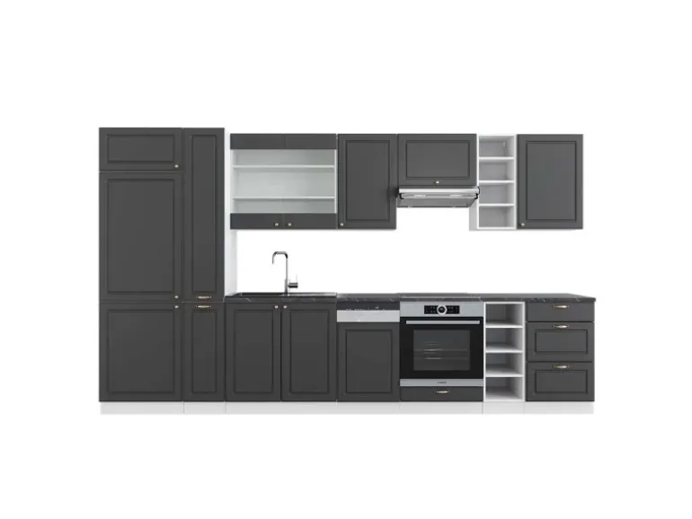 Vicco Fame-Line Küchenzeile Anthrazit-Gold/Weiß 355 cm AP Anthrazit ohne E-Geräte