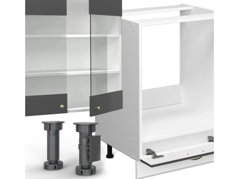 Vicco Fame-Line Küchenzeile Anthrazit-Gold/Weiß 355 cm AP Anthrazit ohne E-Geräte