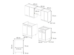 Vicco Fame-Line Küchenzeile Eiche Paneel/Weiß 200 cm AP Anthrazit ohne E-Geräte