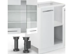 Vicco Fame-Line Küchenzeile Weiß Hochglanz/Weiß 300 cm mit HochschrankAP Eiche ohne E-Geräte