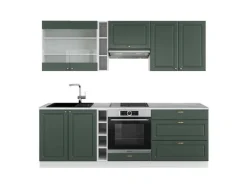 Vicco Fame-Line Küchenzeile Grün-Gold Landhaus/Weiß 235 cm AP Marmor ohne E-Geräte