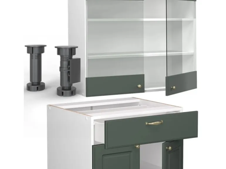 Vicco Fame-Line Küchenzeile Grün-Gold Landhaus/Weiß 235 cm AP Marmor ohne E-Geräte
