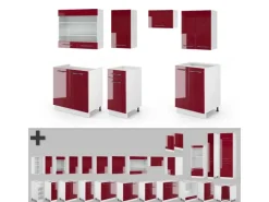 Vicco Fame-Line Küchenzeile Bordeaux Hochglanz/Weiß 240 cm ohne Arbeitsplatte ohne E-Geräte