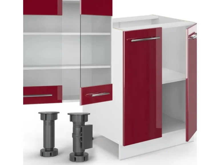 Vicco Fame-Line Küchenzeile Bordeaux Hochglanz/Weiß 300 cm mit Hochschrankohne Arbeitsplatte ohne E-Geräte
