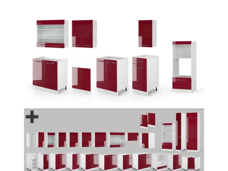 Vicco Fame-Line Küchenzeile Bordeaux Hochglanz/Weiß 300 cm mit Hochschrankohne Arbeitsplatte ohne E-Geräte