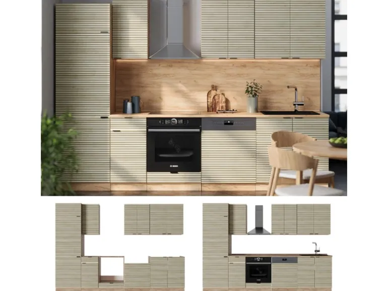 Vicco Fame-Line Küchenzeile Eiche Paneel/Goldkraft Eiche 300 cm ohne Arbeitsplatte ohne E-Geräte
