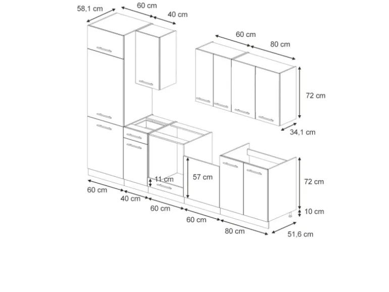 Vicco Fame-Line Küchenzeile Eiche Paneel/Goldkraft Eiche 300 cm ohne Arbeitsplatte ohne E-Geräte