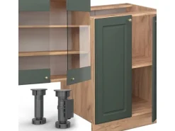 Vicco Fame-Line Küchenzeile Grün-Gold Landhaus/Goldkraft Eiche 300 cm mit HochschrankAP Eiche ohne E-Geräte