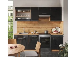 Vicco Fame-Line Küchenzeile Anthrazit Hochglanz/Goldkraft Eiche 240 cm AP Marmor ohne E-Geräte