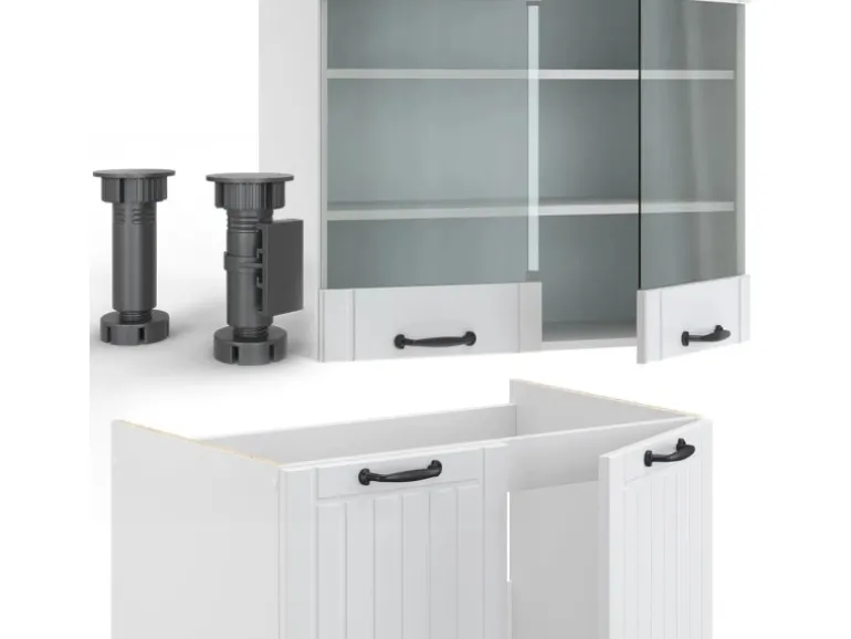 Vicco Fame-Line Küchenzeile Weiß Landhaus/Weiß 240 cm AP Eiche ohne E-Geräte