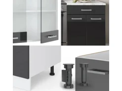 Vicco Fame-Line Küchenzeile Anthrazit Hochglanz/Weiß 200 cm AP Marmor ohne E-Geräte