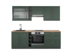 Vicco Fame-Line Küchenzeile Grün-Gold Landhaus/Anthrazit 235 cm AP Eiche ohne E-Geräte