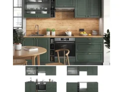 Vicco Fame-Line Küchenzeile Grün-Gold Landhaus/Anthrazit 235 cm AP Eiche ohne E-Geräte