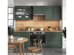 Vicco Fame-Line Küchenzeile Grün-Gold Landhaus/Anthrazit 235 cm AP Eiche ohne E-Geräte