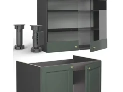 Vicco Fame-Line Küchenzeile Grün-Gold Landhaus/Anthrazit 235 cm AP Eiche ohne E-Geräte
