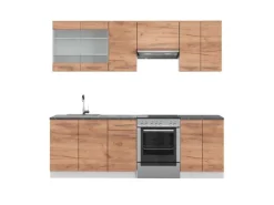 Vicco Fame-Line Küchenzeile Goldkraft Eiche/Weiß 240 cm AP Anthrazit ohne E-Geräte