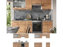 Vicco Fame-Line Küchenzeile Goldkraft Eiche/Weiß 240 cm AP Anthrazit ohne E-Geräte