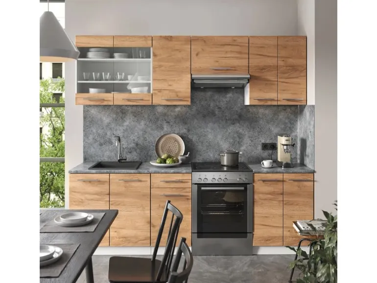 Vicco Fame-Line Küchenzeile Goldkraft Eiche/Weiß 240 cm AP Anthrazit ohne E-Geräte