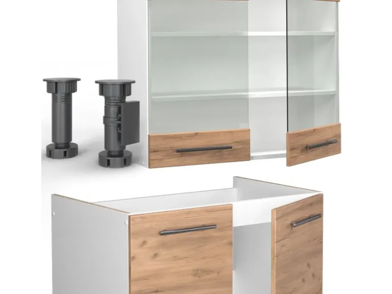 Vicco Fame-Line Küchenzeile Goldkraft Eiche/Weiß 240 cm AP Anthrazit ohne E-Geräte