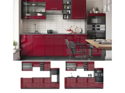 Vicco Fame-Line Küchenzeile Bordeaux Hochglanz/Anthrazit 280 cm ohne Arbeitsplatte ohne E-Geräte