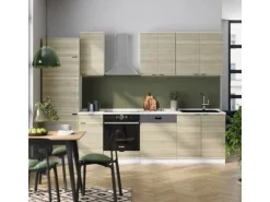 Vicco Fame-Line Küchenzeile Eiche Paneel/Weiß 300 cm AP Marmor ohne E-Geräte