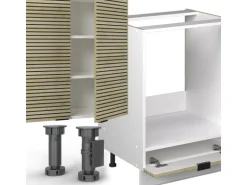 Vicco Fame-Line Küchenzeile Eiche Paneel/Weiß 300 cm AP Marmor ohne E-Geräte