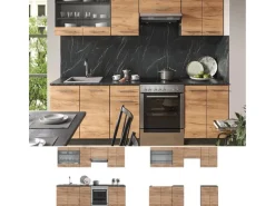 Vicco Fame-Line Küchenzeile Goldkraft Eiche/Anthrazit 240 cm ohne Arbeitsplatte ohne E-Geräte