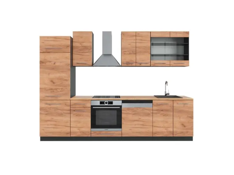 Vicco Fame-Line Küchenzeile Goldkraft Eiche/Anthrazit 300 cm AP Eiche ohne E-Geräte