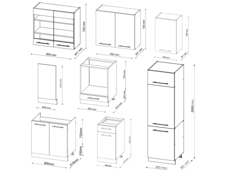 Vicco Fame-Line Küchenzeile Goldkraft Eiche/Anthrazit 300 cm AP Eiche ohne E-Geräte