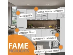 Vicco Fame-Line Küchenzeile Goldkraft Eiche/Anthrazit 300 cm AP Eiche ohne E-Geräte