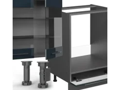 Vicco Fame-Line Küchenzeile Dunkelblau Hochglanz/Anthrazit 300 cm AP Marmor ohne E-Geräte
