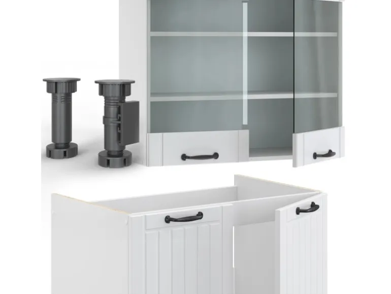 Vicco Fame-Line Küchenzeile Weiß Landhaus/Weiß 240 cm ohne Arbeitsplatte ohne E-Geräte