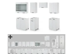 Vicco Fame-Line Küchenzeile Weiß Landhaus/Weiß 240 cm ohne Arbeitsplatte ohne E-Geräte